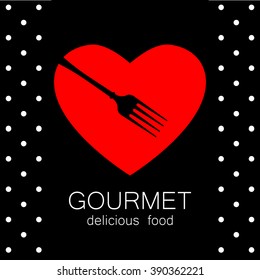 Gourmet logo. Delicious food. Lovely food logo template. Love Food logo. Template logo for restaurant, cafe, fast food, store food. Vector logo.