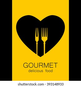 Gourmet logo. Delicious food. Lovely food logo template. Love Food logo. Template logo for restaurant, cafe, fast food, store food. Vector logo.