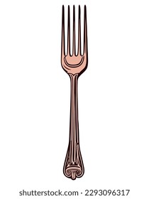 Gourmet meal on steel plate with silverware over white