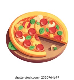 Gourmet pizza meal with fresh vegetables and meat icon isolated