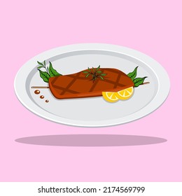 Ilustración vectorial Gourmet Plate Ripe Beef, se ve lindo y fresco.