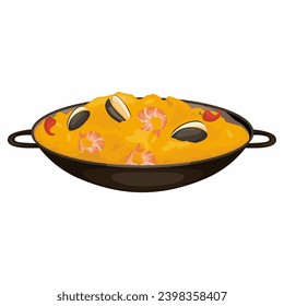 Gourmet seafood paella with fresh prawns isolated,Paella icon cartoon vector. Spanish food. Menu dish,Classic dish of Spain, Paella, seafood,Paella, linear icon. Line with editable stroke