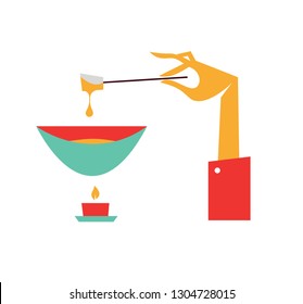 Gourmet Swiss fondue dinner vector flat illustration