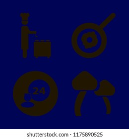 gourmet vector icons set. with chef ladle, room service, mushrooms and fried egg in set