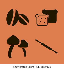 gourmet vector icons set. with mushrooms, coffee beans, rolling pin and bread slices in set