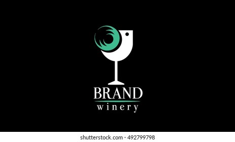 Gourmet vector logo design template. Wine culture sign. Wine and food emblem. Wine glass and bird emblem.