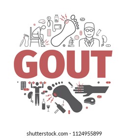 Gout Banner. Symptoms, Treatment. Vector Signs For Web Graphics.