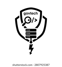Gov tech logo featuring a magnifying glass server rack lightning bolt, government technology