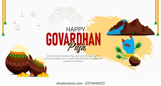 Govardhan Puja is a Hindu festival that honors Lord Krishna's act of lifting the Govardhan Hill to protect the people of Vrindavan.