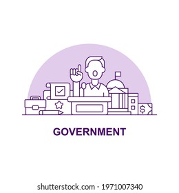 Goverment creative UI concept icon. Public administration authorities abstract illustration. Politician speech concept. Isolated vector art for UX. Color graphic design element
