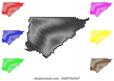 Governador Jorge Teixeira municipio (Estado de Rondonia o Rondonia, RO, Municipios de Brasil, República Federativa de Brasil) mapa Ilustración vectorial, mapa de dibujo garabato