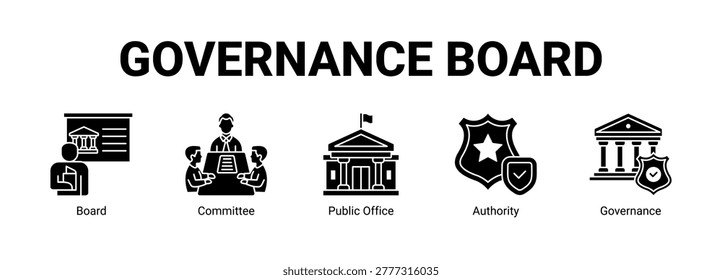 Governance Board web banner icon concept, with Board, Committee, Public Office.
