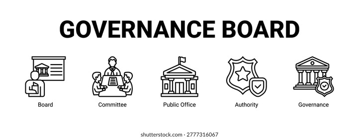 Governance Board web banner icon concept, with Board, Committee, Public Office.