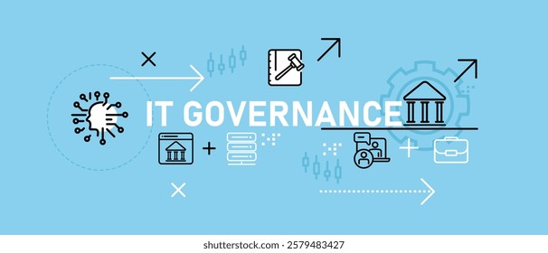 IT Governance conceptual government digital law rights network safety policy connection rules administration data technology support cybersecurity concept design icon outline set collection