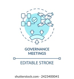 Icono de concepto azul suave de reuniones de gobierno. Construcción de equipos. Actualización de la estructura y las funciones internas. Ilustración de línea de forma redonda. Idea abstracta. Diseño gráfico. Fácil de usar en material promocional