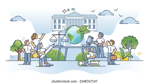 Governance power as legal authority for laws or rules control outline concept. Country leadership with democratic judgment system vector illustration. Jurisprudence study in university for knowledge.