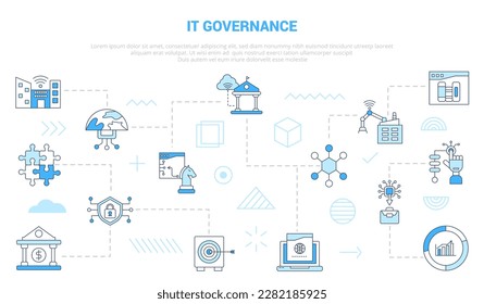 concepto de tecnología de gobernanza de TI con banner de plantilla de conjunto de iconos con estilo de color azul moderno