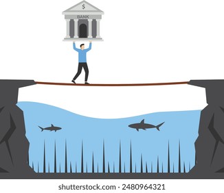 Government bailout to help support bank from bankruptcy to prevent banking downfall by injection, buy bonds to pay for loan and obligation concept, government hand help holding bank from risky ocean.
