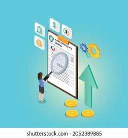 Government Bond analysis 3d isometric vector illustration concept for banner, website, landing page, ads, flyer