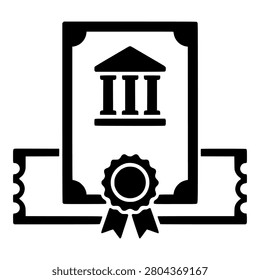 Government Bond Certificate with Building and Ribbon Seal Silhouette for Investment
