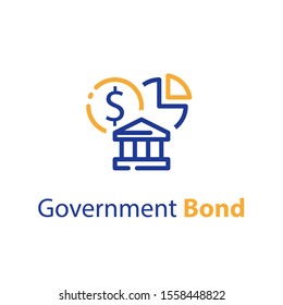 Government Bond Concept, Financial Supply, Bank Savings Account, Pension Fund Investment, Vector Line Icon