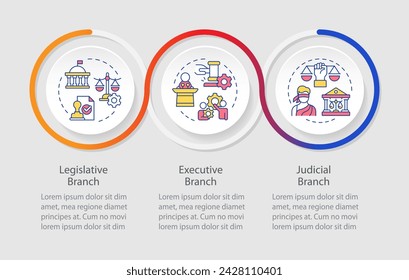 Plantilla de infografía de bucle de estructura de sucursal del gobierno. Igualdad social. Visualización de datos con 3 pasos. Gráfico de información de línea de tiempo editable. Diseño de flujo de trabajo con iconos de línea. Lato-Bold, fuentes normales utilizadas