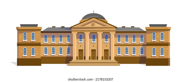 Regierungsgebäude, Akademie, Universität, Universität, Museum, Bibliothek oder Gericht. Moderne Einrichtung in traditioneller Architektur mit Säulen. Vektorgrafik einzeln auf weißem Hintergrund.