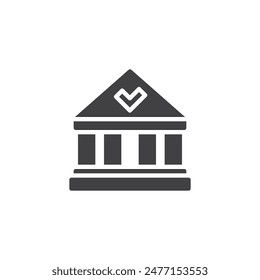 Government building with a checkmark vector icon. filled flat sign for mobile concept and web design. Official Approval glyph icon. Symbol, logo illustration. Vector graphics