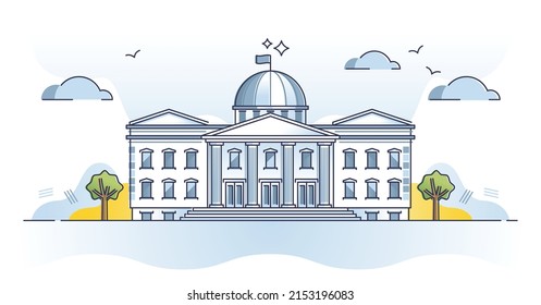 Government building as classical official parliament house outline concept. Country representatives institution object with library, museum, school or courthouse architecture type vector illustration.