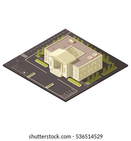 Government Building Concept With Parking And Lawns And Trees Isometric Vector Illustration 