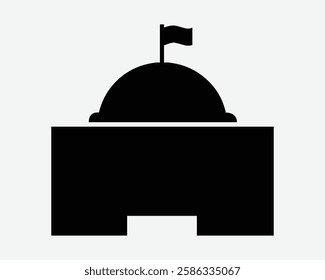 Government Building Dome Shape With Flag Waving Bank Museum Center Court Structure Black White Icon Sign Symbol Graphic Illustration Vector