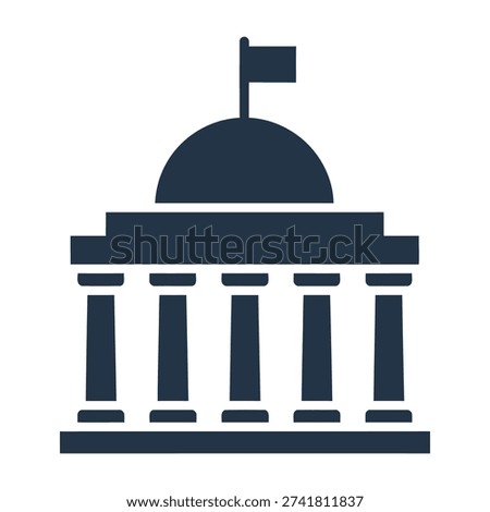 Government building facade with columns and flag
