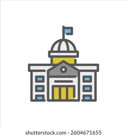 Government Building filled outline icon. Government office color outline icon.