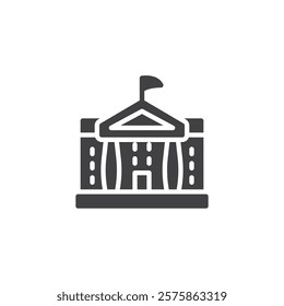 Government building with a flag vector icon. filled flat sign for mobile concept and web design. Government Building glyph icon. Authority, governance, and diplomacy symbol, logo illustration