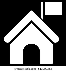 Government Building With Flag vector icon. Flat white symbol. Pictogram is isolated on a black background. Designed for web and software interfaces.