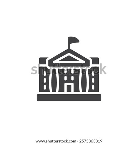 Government building with a flag vector icon. filled flat sign for mobile concept and web design. Government Building glyph icon. Authority, governance, and diplomacy symbol, logo illustration