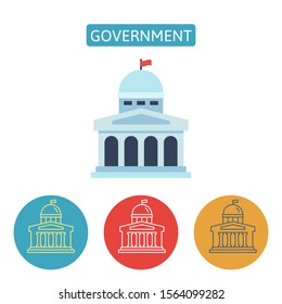 Government building flat icons. Editable stroke capitol sign for website application. Urban infrastructure. Architecture and city institution vector illustration isolated on white background.