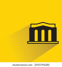 government building icon with drop shadow on yellow background