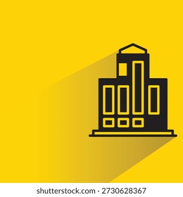 ícone de edifício do governo com fundo amarelo sombra projetada