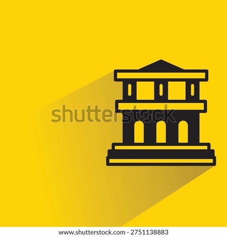 government building icon with drop shadow yellow background