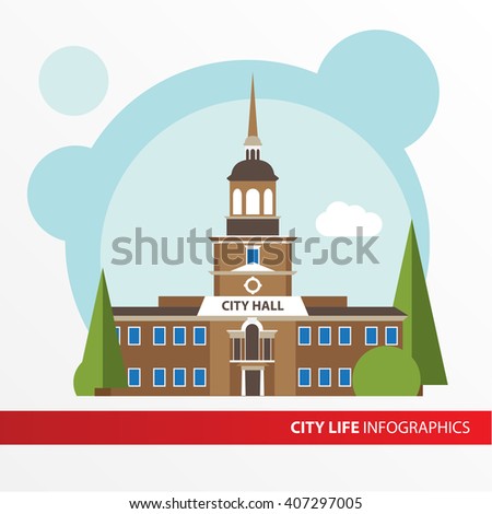Government building icon in the flat style. City hall. Concept for city infographic. Different types of Municipal life of the city