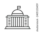 Government building icon line design. Capitol, architecture, city hall, municipal building, courthouse, authority, government center vector illustration. Government building editable stroke icon.