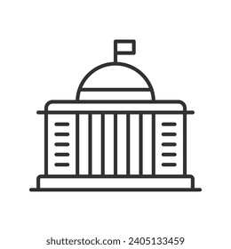 Diseño de línea de iconos de construcción gubernamental. Capitolio, arquitectura, municipalidad, edificio municipal, corte, autoridad, centro de gobierno ilustración vectorial. Icono de trazo editable de construcción de gobierno.