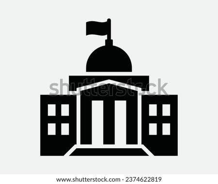 Government Building Icon Museum Bank University Architecture Structure Capitol Library Dome Flag Black White Outline Line Shape Sign Symbol EPS Vector