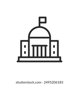 Government building icon. A building representing governmental administration and public services. Line with editable stroke.