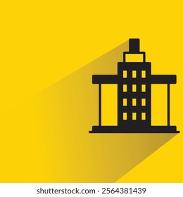 government building icon with shadow on yellow background