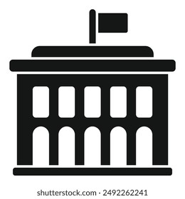 Government building icon vector illustration in black and white. Representing the architecture and symbol of a public institution. Official administration. Courthouse. City. Urban. Graphic design