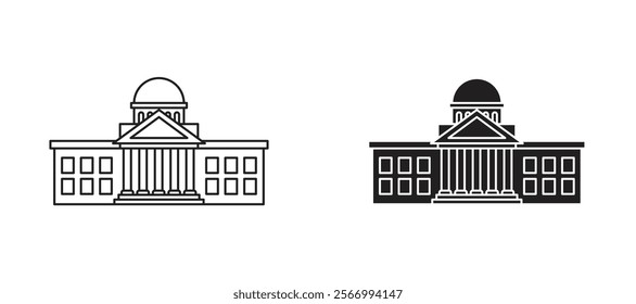 Government building icons in outline and fill. vector illustration for ui.