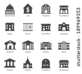 Government building icons set of police  museum library theater isolated vector illustration