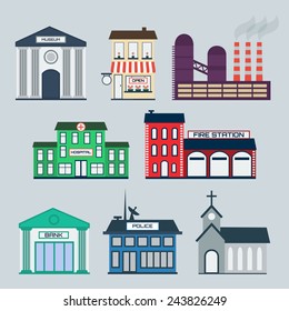 Government building icons set. Vector illustration